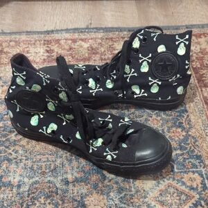 Vintage Converse Black and Green Glow In The Dark Skull Sneakers